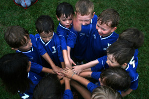 team of kids working together